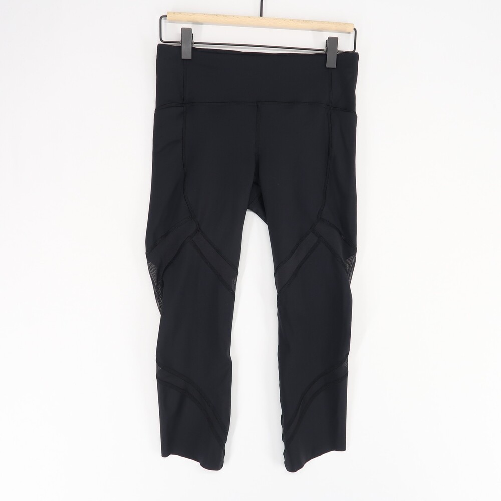 Lululemon On Pace Crop Leggings Womens 6 Black Mesh Panels Nulux Pockets
